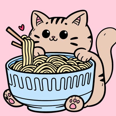 cat with ramen