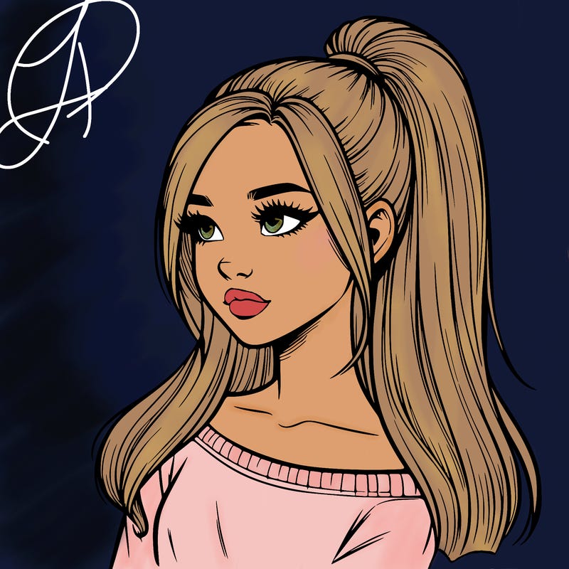 realistic girl with a high ponytail