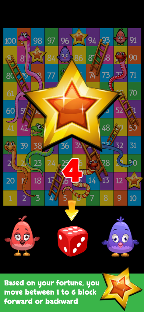 Snakes And Ladders Master - Snakes and Ladders Master gameplay showing a star bonus move on a colorful board