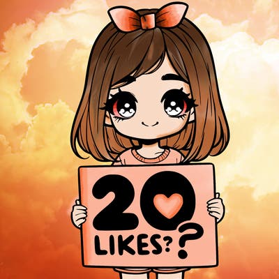 cute realistic girl holding a sign that says 20 likes?