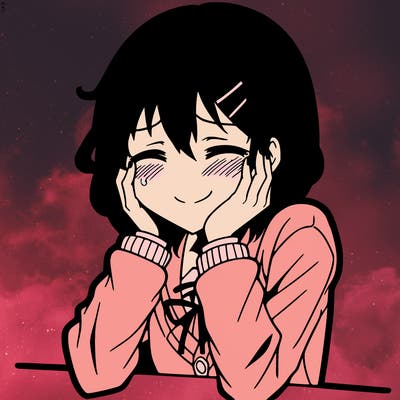 depressed anime character but smiling