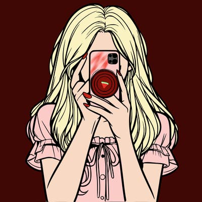 a realistic girl holding her phone taking pictures