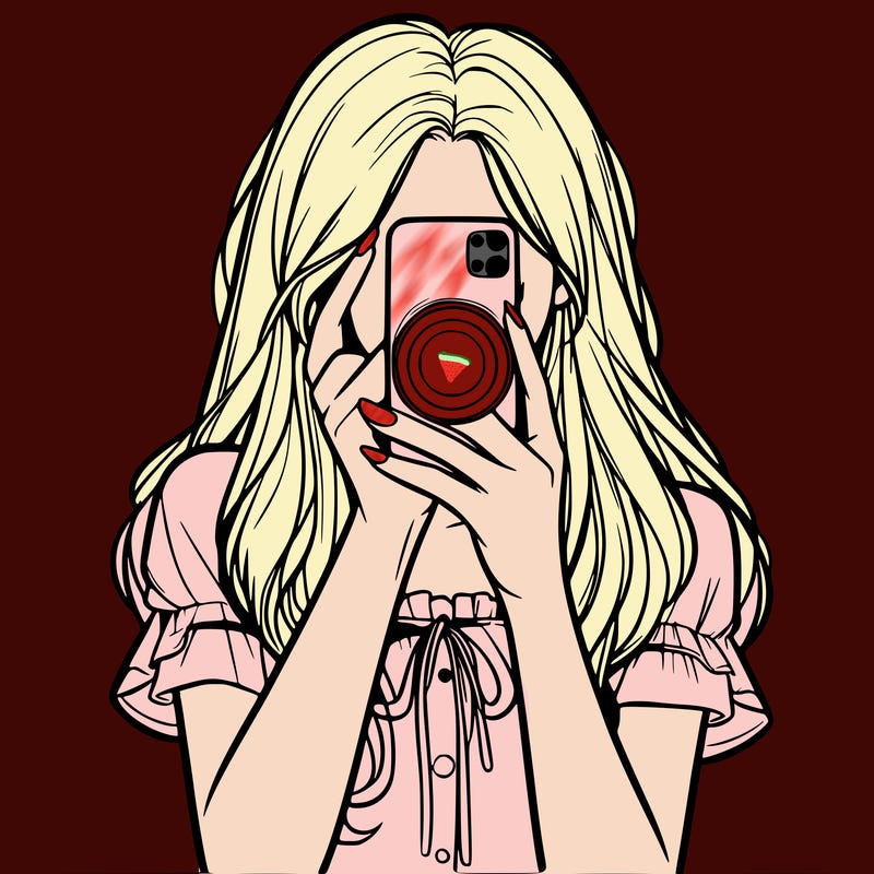 a realistic girl holding her phone taking pictures