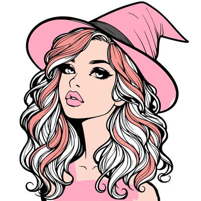 realistic witch girl with wavy hair and lips