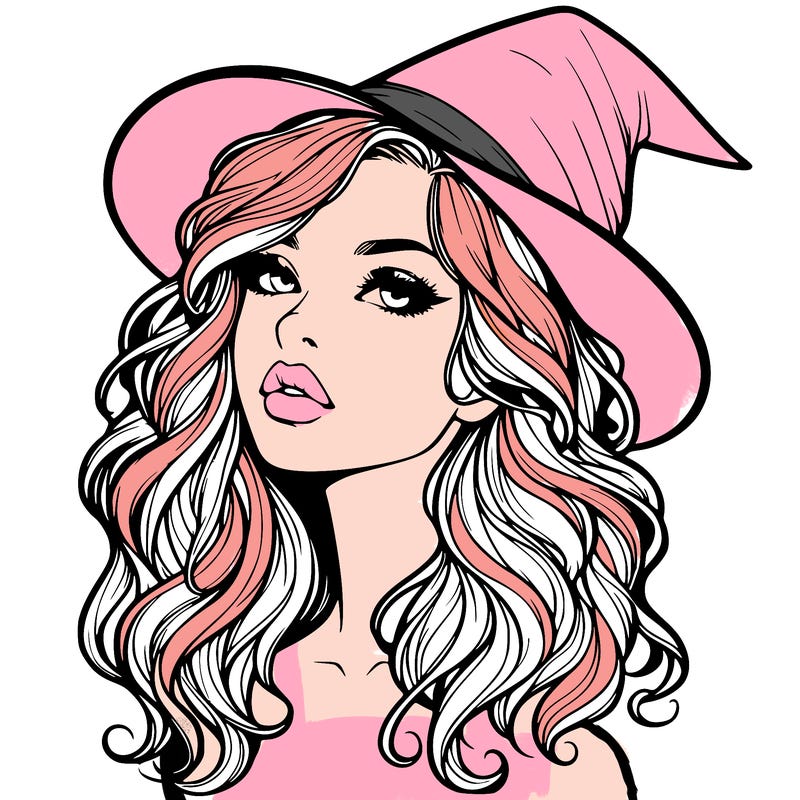 realistic witch girl with wavy hair and lips