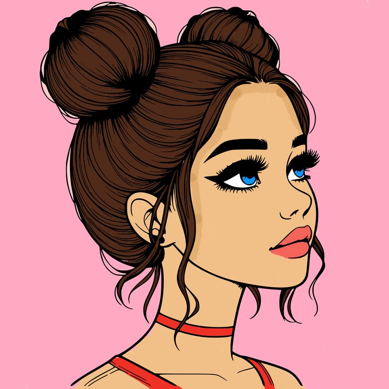 realistic girl with buns on the top of her head