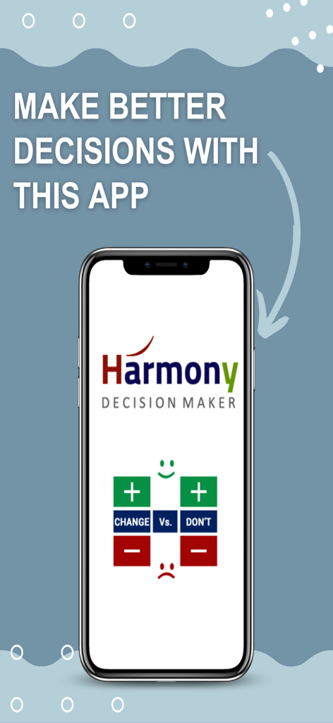 Harmony Decision Maker - Harmony Decision Maker app on a smartphone showing a decision matrix tool