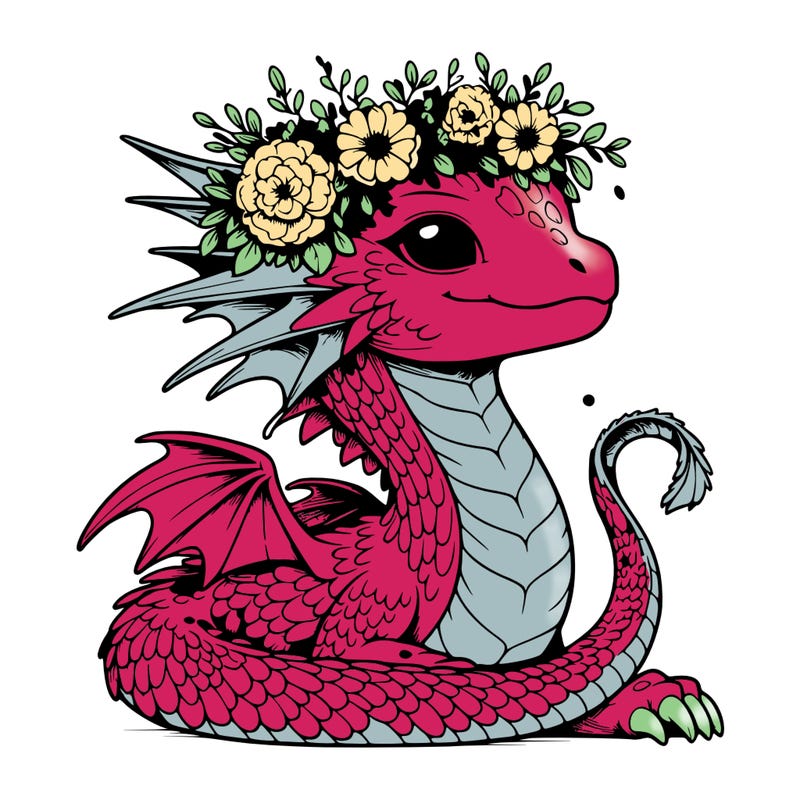 dragon with flower crown but realistic