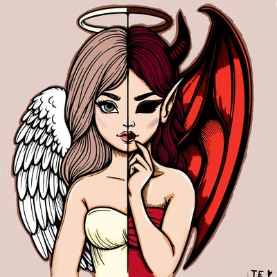 realistic angel half demon