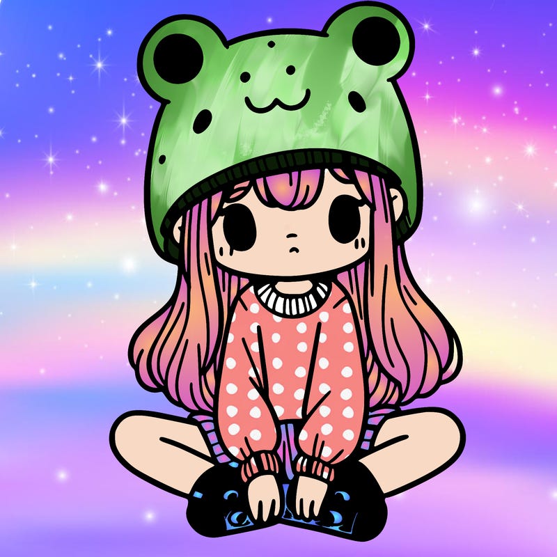 a girl wearing a frog hat and some frog socks