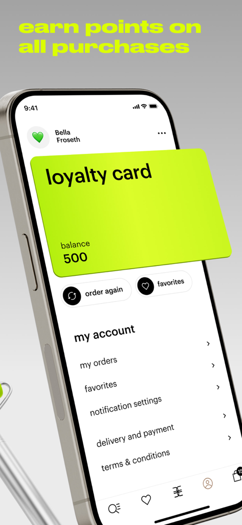 Vista dell'account dell'app Gold Apple che mostra una carta fedeltà digitale con punti premio.