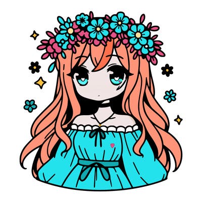 hot anime girl with flowers crown