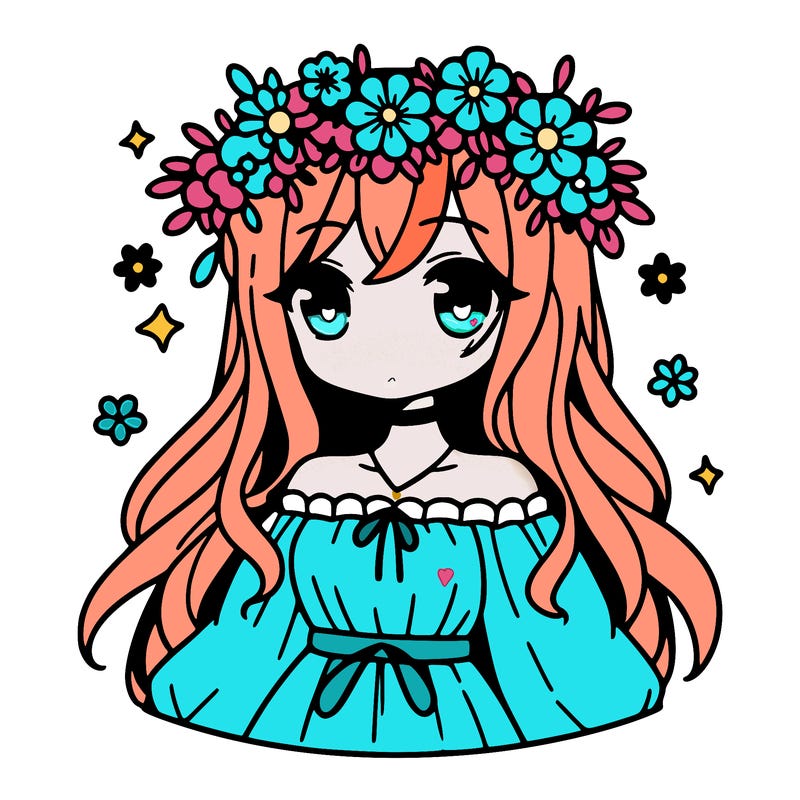 hot anime girl with flowers crown