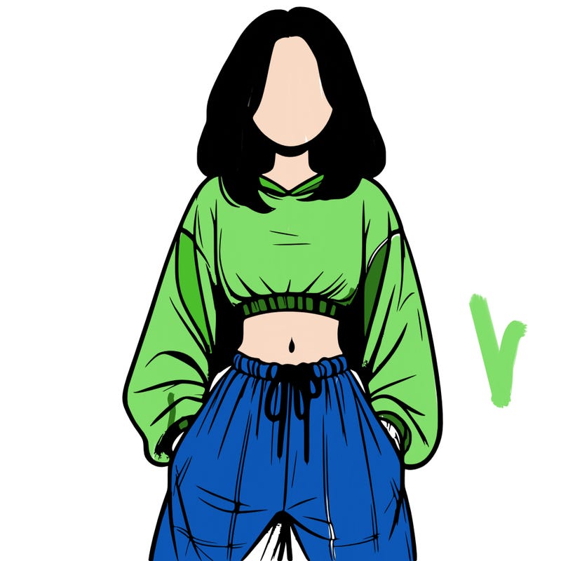 realistic girl faceless with baggy pants and a crop top