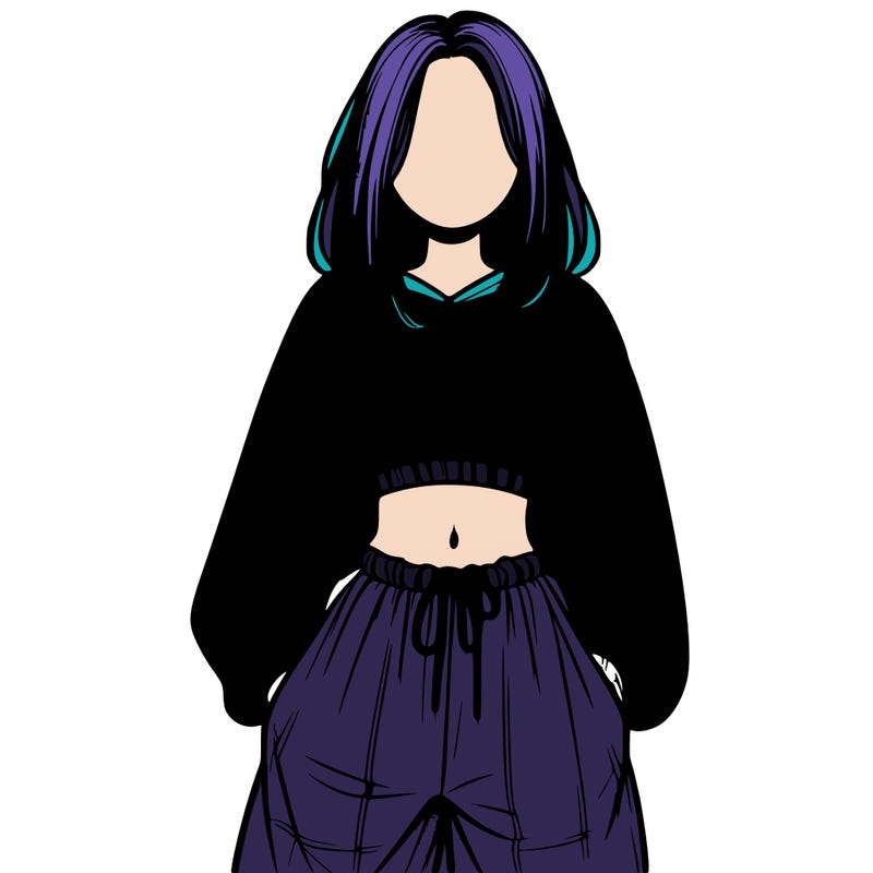 realistic girl faceless with baggy pants and a crop top