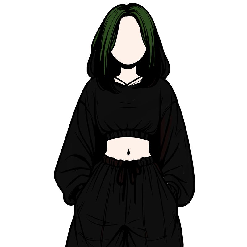 realistic girl faceless with baggy pants and a crop top