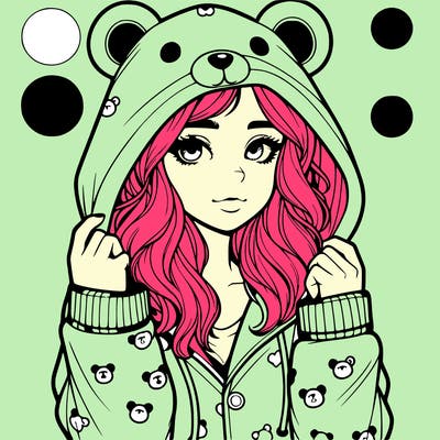 realistic girl in a animal pjs hoodie