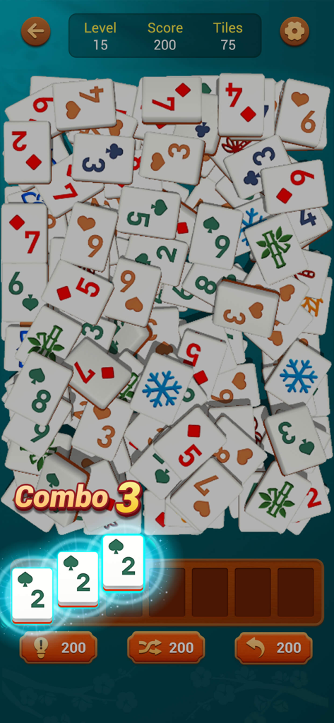 A screenshot of Mahjong Triple Match 3D gameplay showing a triple tile match with a combo bonus.