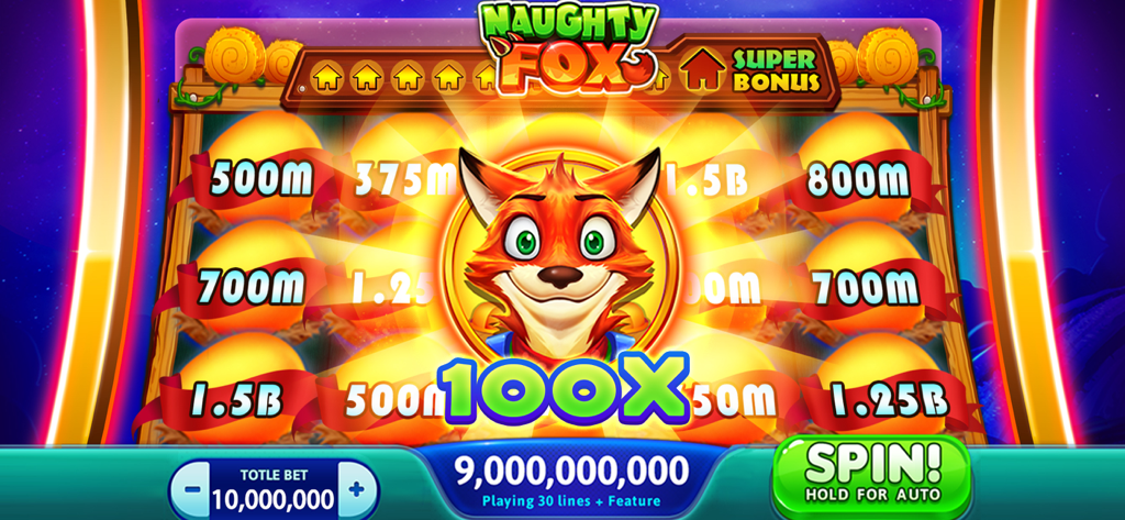 Vegas Party Casino Slots Game - Naughty Fox slot machine gameplay featuring a 100X multiplier and massive jackpot wins