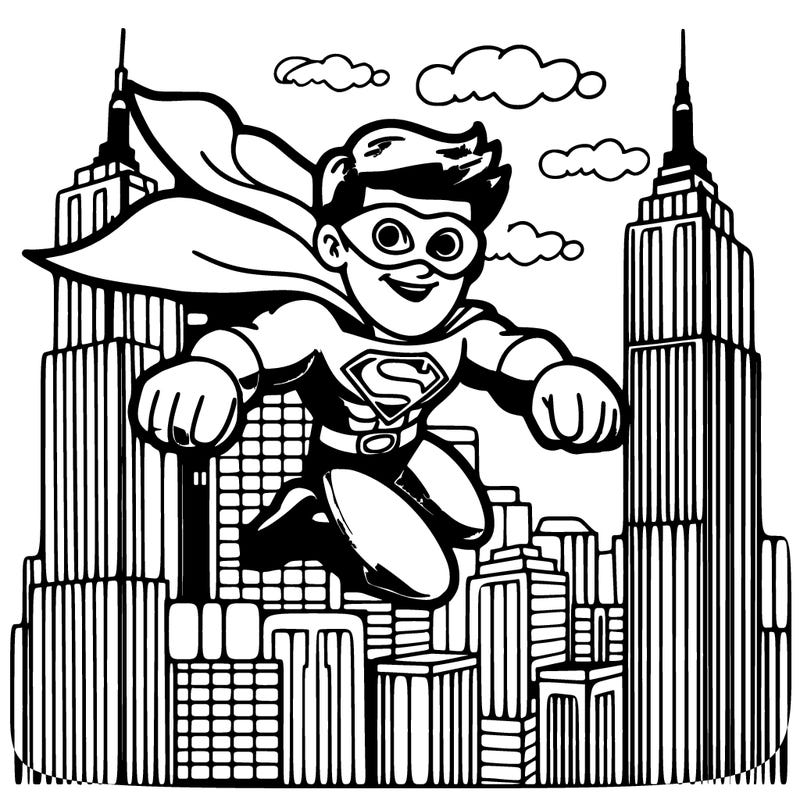 superhero flying with twin towers in the background