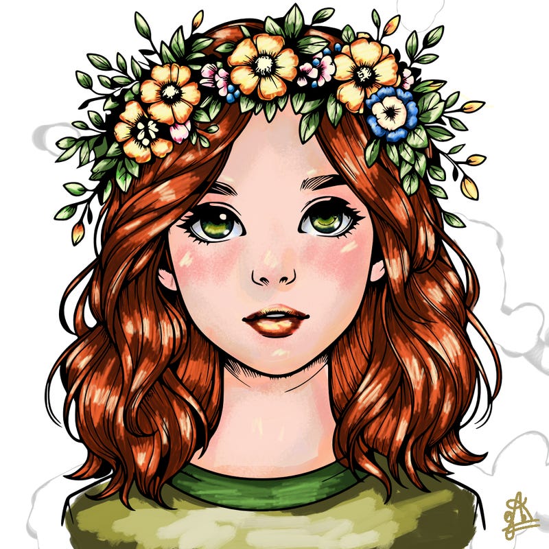 realistic girl with flower crown