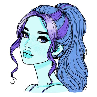 realistic girl with a ponytail on her hair and lips