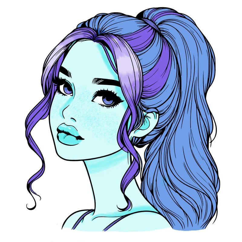 realistic girl with a ponytail on her hair and lips