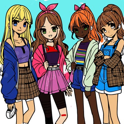 teen manga girls group of 4