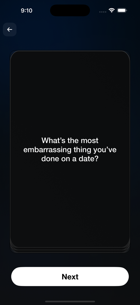 The Party Deck - A digital game card from The Party Deck app asking about the most embarrassing thing done on a date.