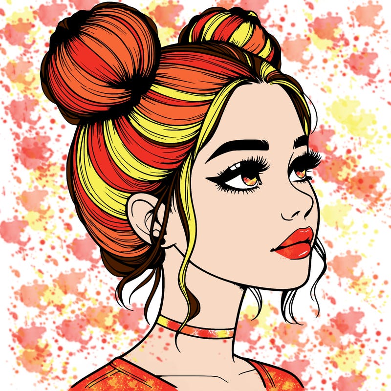 realistic girl with buns on the top of her head