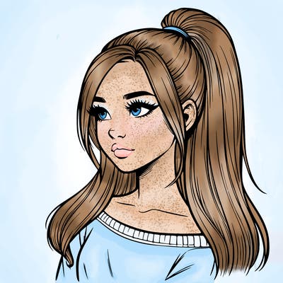 realistic girl with a high ponytail