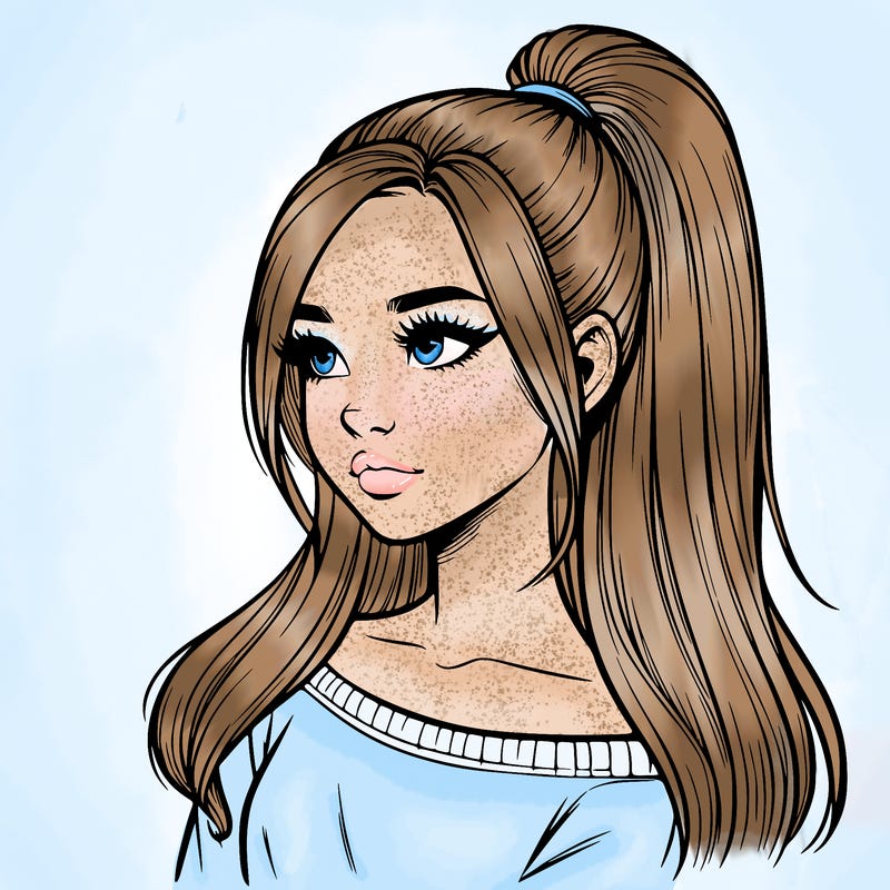 realistic girl with a high ponytail
