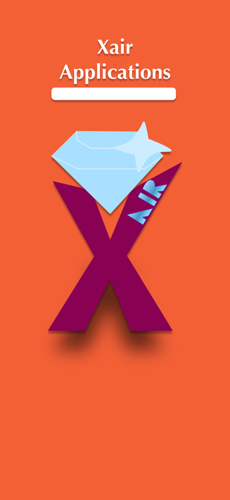 Dream Novels - Xair Applications branding screen featuring a diamond logo and a purple X on an orange background