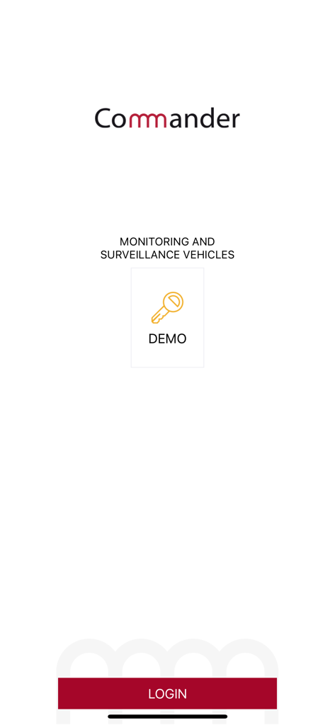 Commander V2 login screen for vehicle monitoring and fleet management