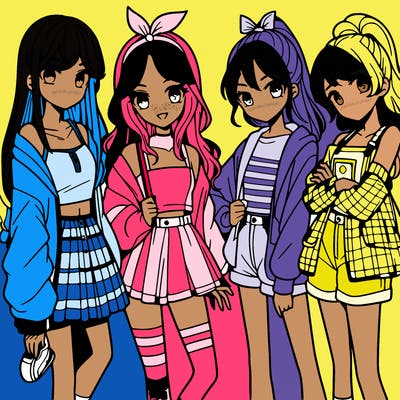 teen manga girls group of 4