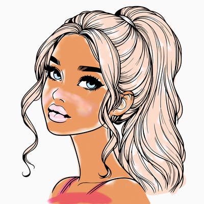 realistic girl with a ponytail on her hair and lips