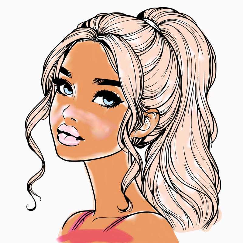 realistic girl with a ponytail on her hair and lips