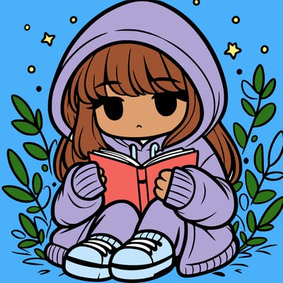 girl in oversized hoodie reading a book