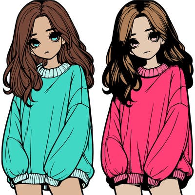 realistic girl with baggy sweater