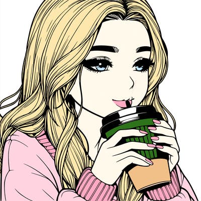 realistic girl drinking coffee