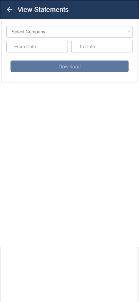 FreePay App-Oberfläche zur Anzeige und zum Herunterladen von Finanzberichten mit Datumsfiltern.