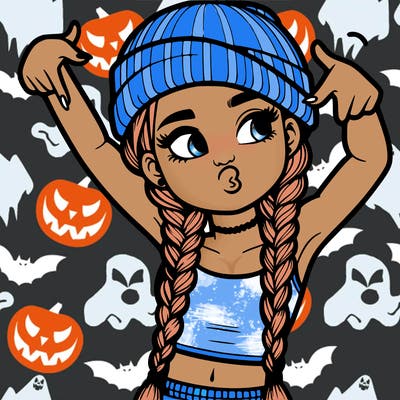 realistic teenage girl with braids and a beanie and crop top doing 🫶🏼