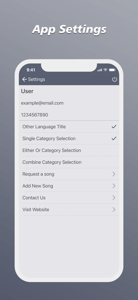 Settings screen of the Song Lyrics Book Offline App