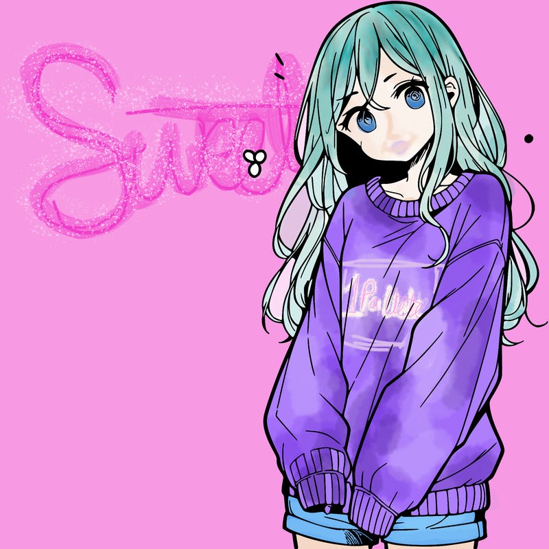 manga teen girl  in a sweater and baggy pants