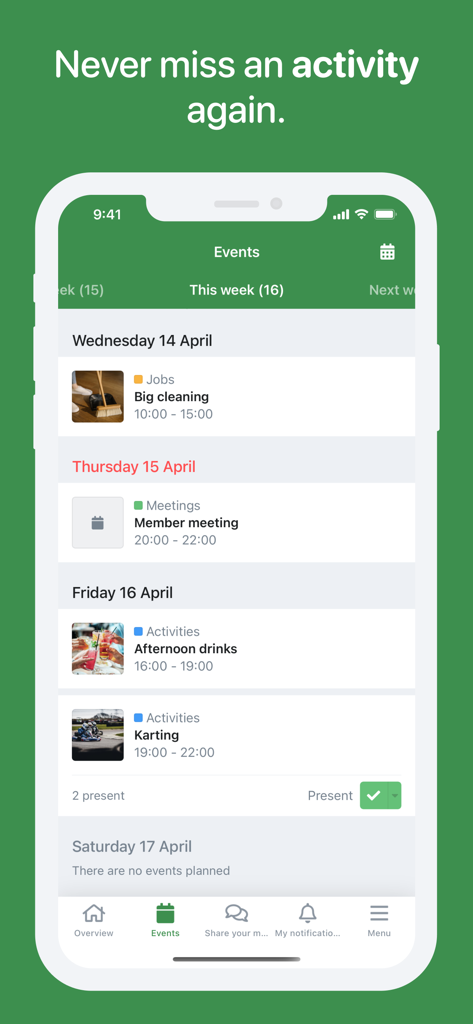 Socie - Weekly events schedule on the Socie community app