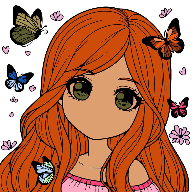 realistic girl with butterflies around her