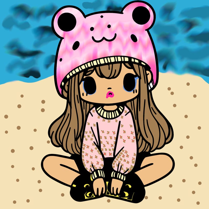 a girl wearing a frog hat and some frog socks