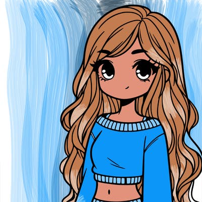 girl with long hair and a crop top with a sweater