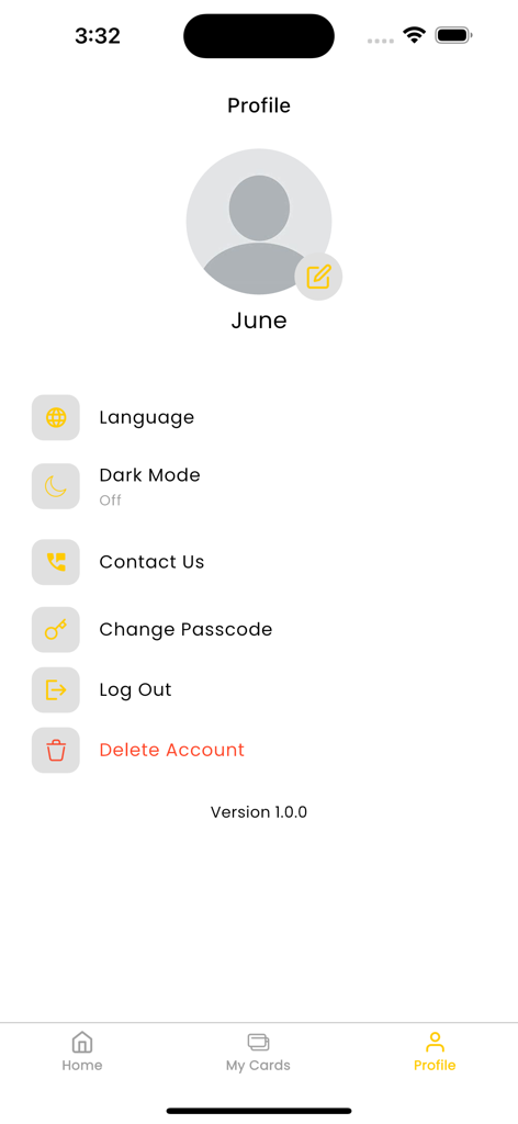 L’Occitane MM VIP Club - Écran du profil utilisateur dans l'application Club VIP MM L'Occitane avec les paramètres du compte et le nom du membre June