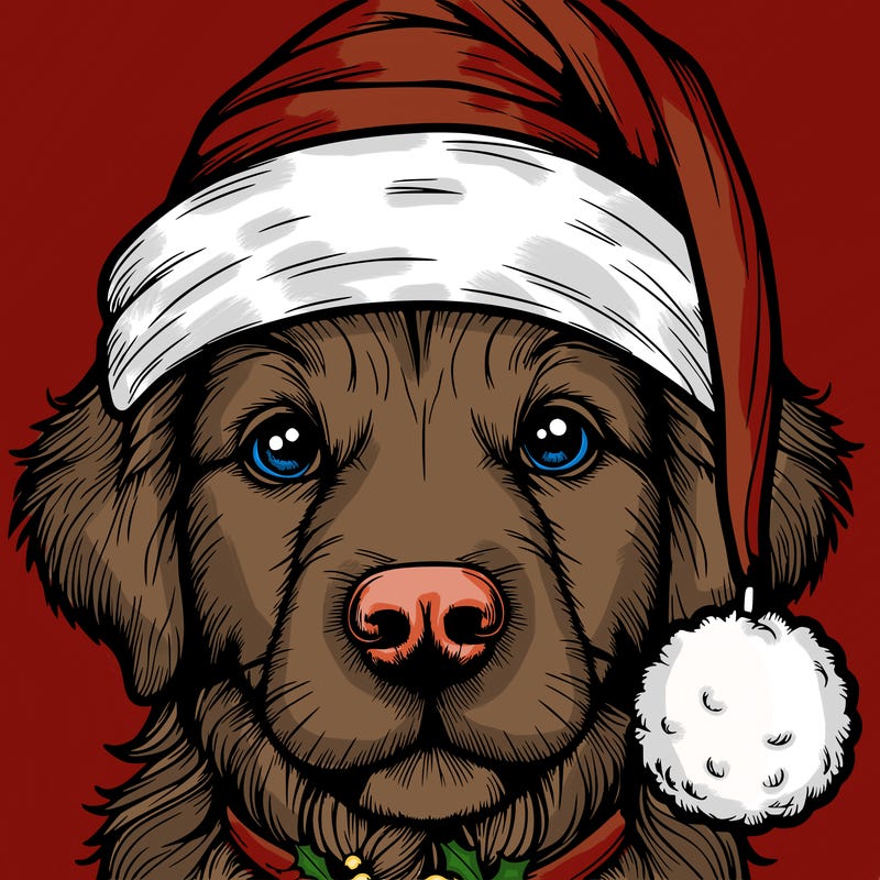 realistic dog with a christmas hat